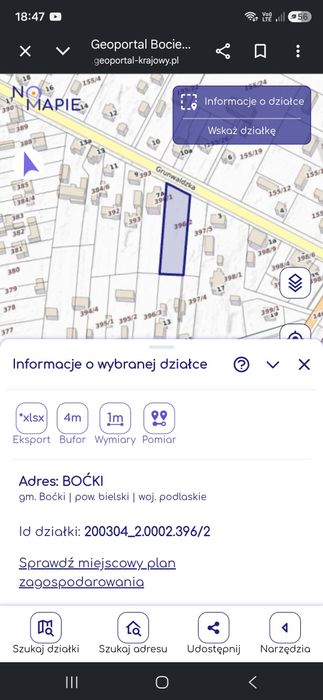 Piękna działka budowlana we wsi Boćki przy drodze asfaltowej