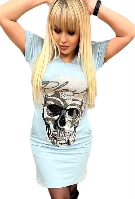 Sukienka Philipp Plein cyrkonie Skull błękitna Wyprzedaż