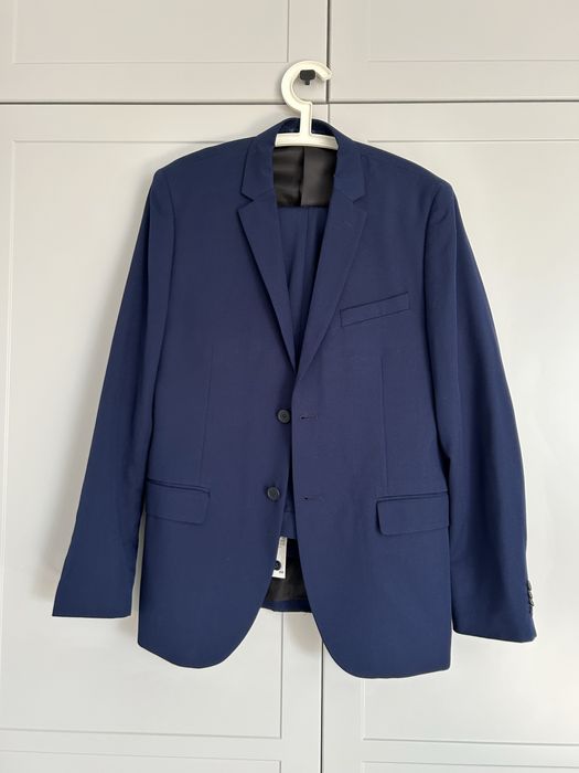 Garnitur męski granatowy niebieski H&M slim fit 54 komplet