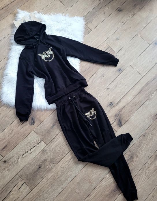 Czarny komplet dresowy czarny dres jaskółka diamenciki s