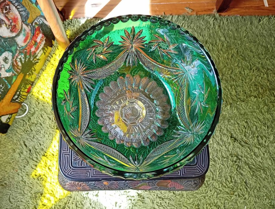 Fruteira Cristal Lapidado Verde