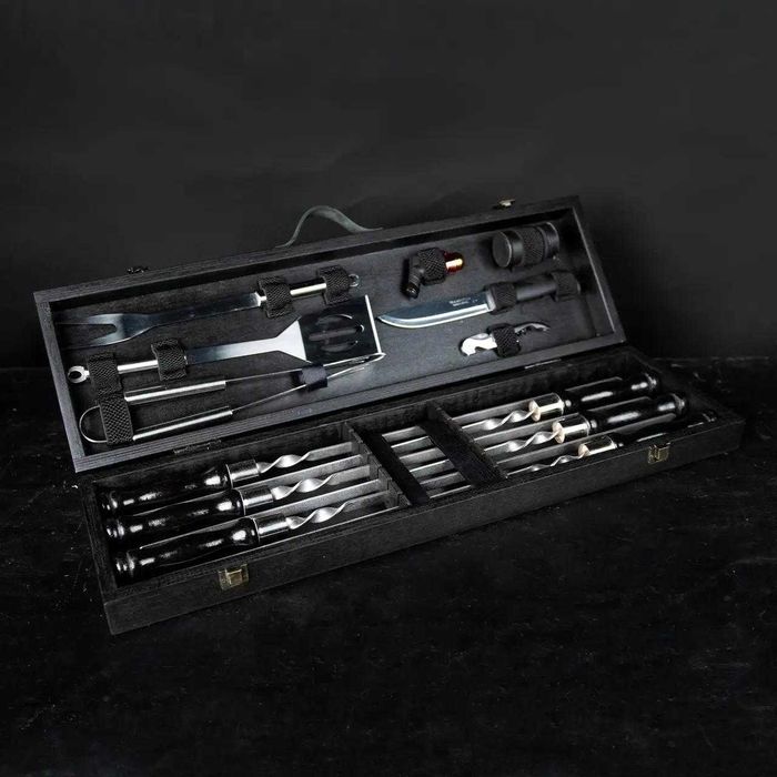 Подарочные наборы шампуров в кейсе деревянном