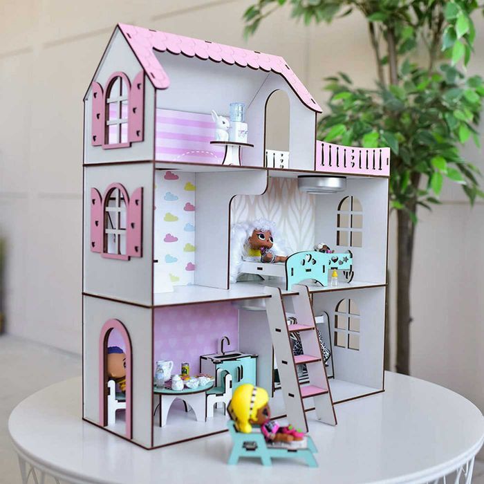 Ляльковий будинок з меблями МIНI Дача +шпалери кукольный домик лол