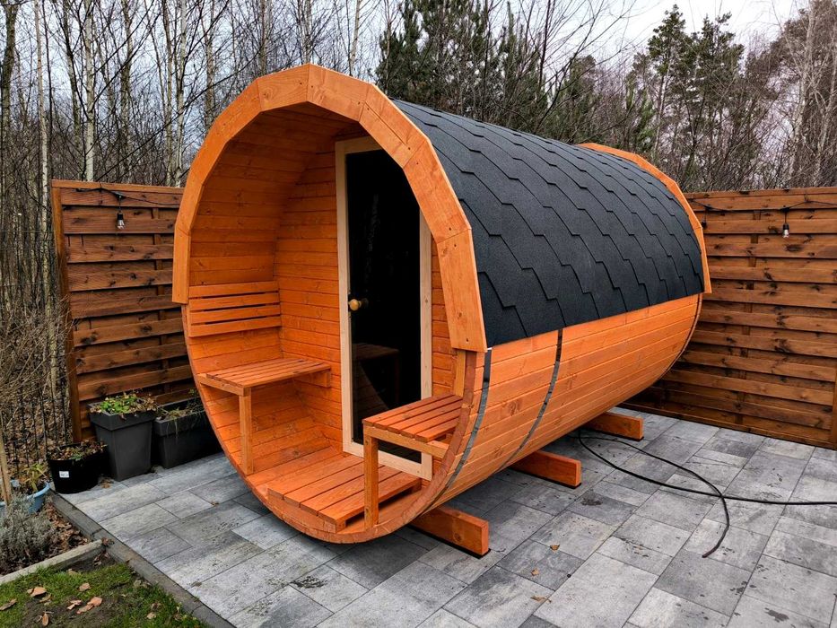 Sauna ogrodowa typu beczka z przedsionkiem-PRODUCENT