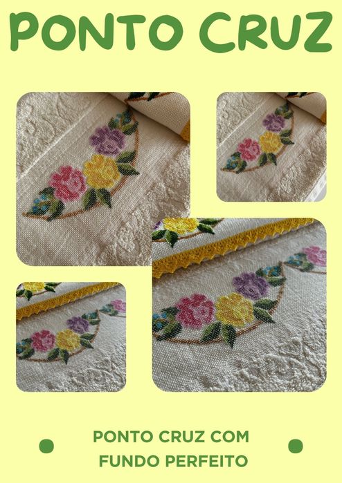 Jogo de toalhas com bordado em Ponto Cruz