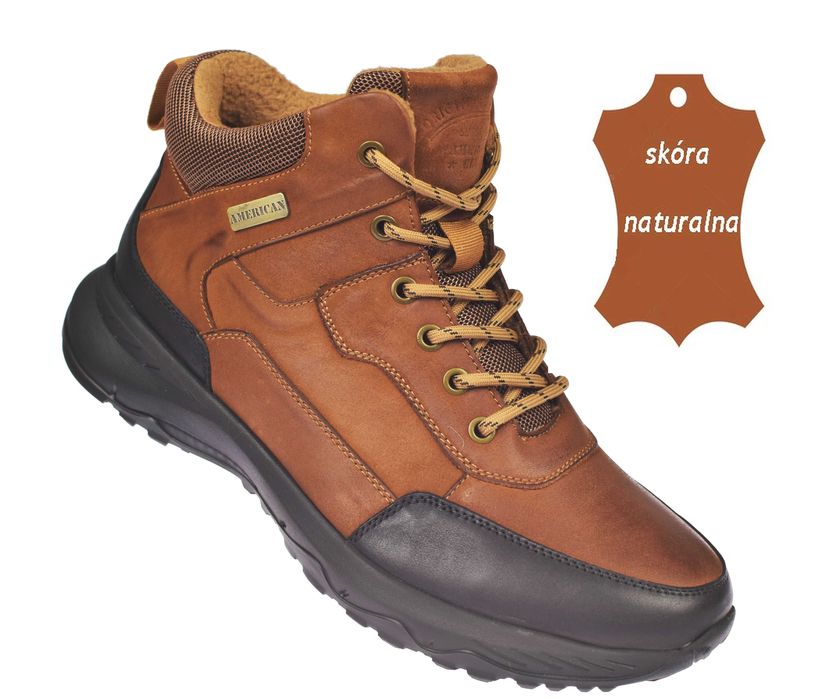 Buty męskie skórzane trekkingowe trapery CY164 brązowe ocieplane r. 42