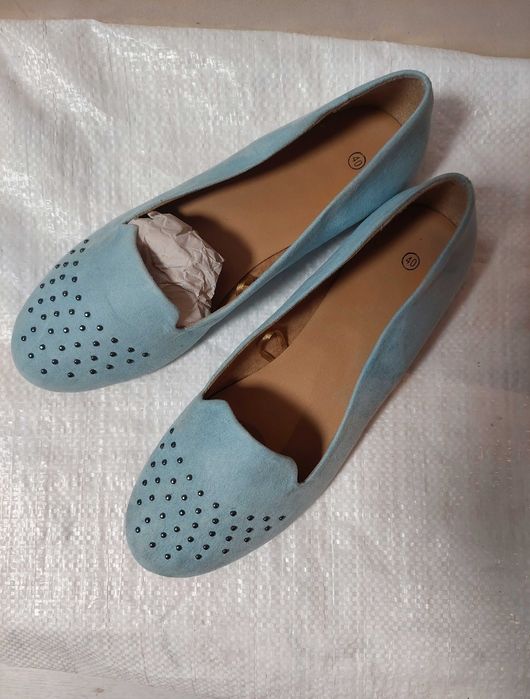 Lordsy baleriny z ćwiekami niebieskie gładkie błękitne 40 pastelowe