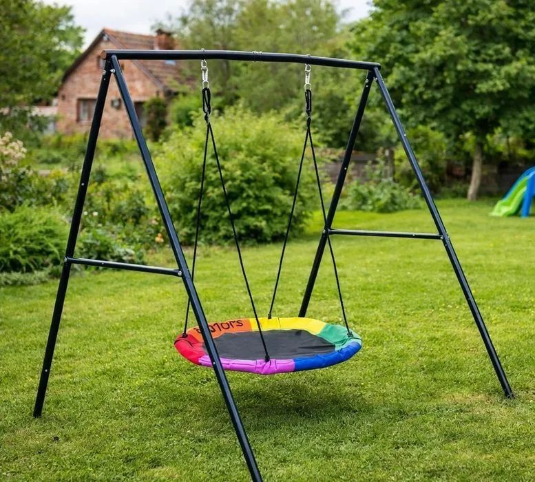 NOWA Gotowa Huśtawka Ogrodowa Ze Stelażem Bocianie Gniazdo 100 cm Bujaczka Dla Dzieci Metalowa Do Ogrodu Na Działkę do 150 kg Dla Dziecka Okazja FV!