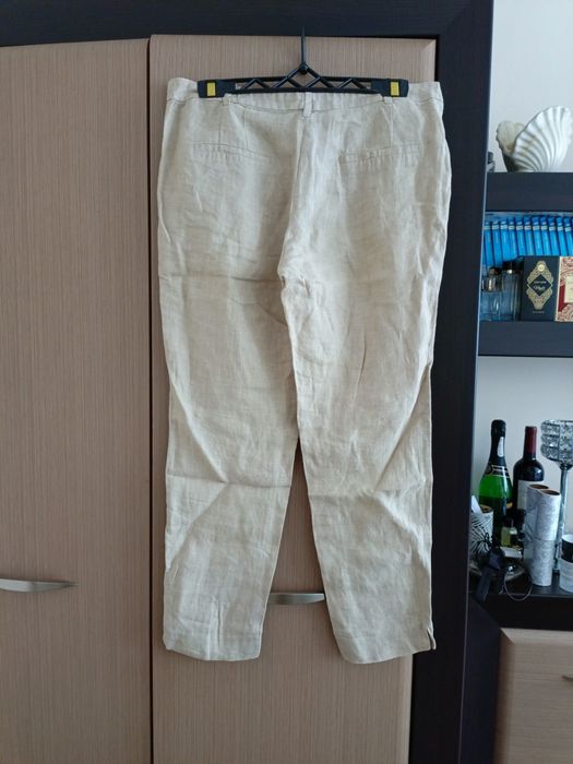 Lniane spodnie Zara Basic 100% len beżowe rozmiar L