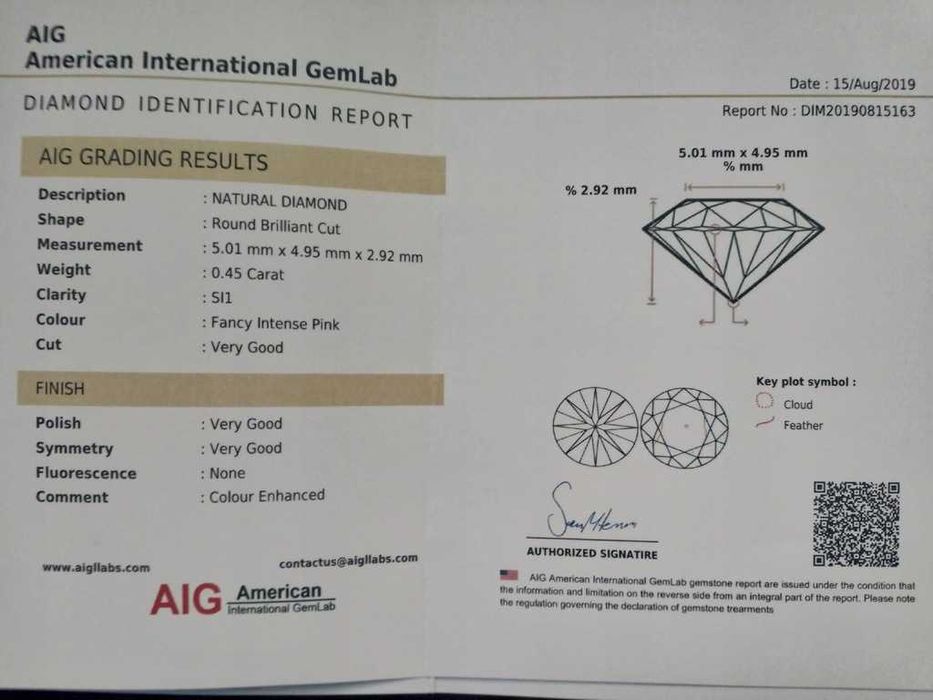 DIAMENT- Brylant - RÓŻOWY ! ! - Certyfikat AIG !!