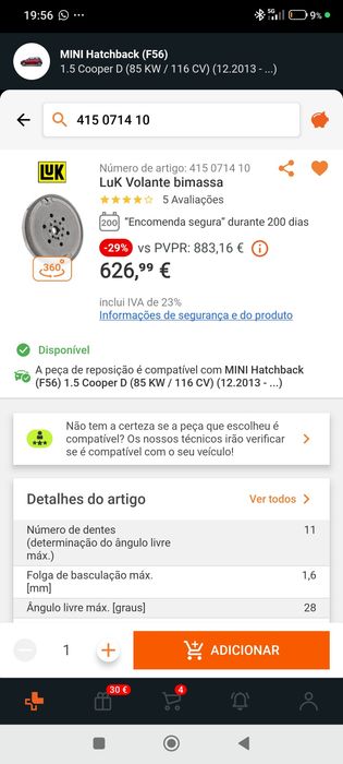 Volante bimassa+embraiagem Luk BMW serie 1 F40/MINI F56 B37 como Novo