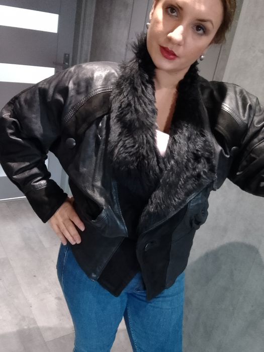 Włoska skórzana kurtka bomberka Vera Pelle 44 XXL Vintage lata 80