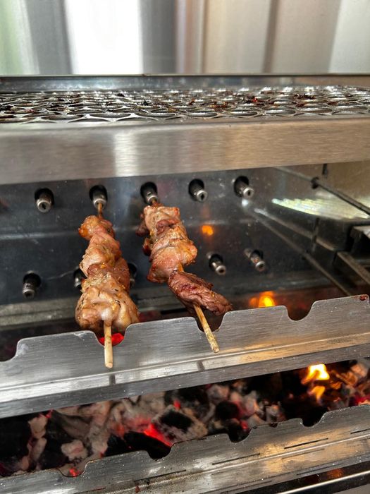 Churrasqueira 19 Espetinhos Giratórios, a Carvão, com 2 Grill Elétrico