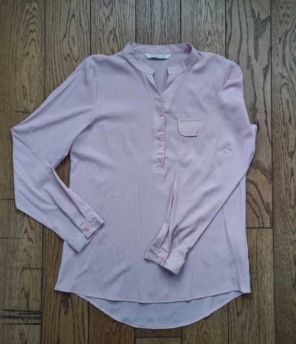 Elegancka bluzka ze stójką, brudny róż, rozm M