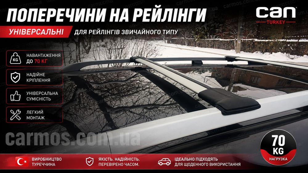 Поперечины (перемычки) на рейлинги (багажник) универсальные.