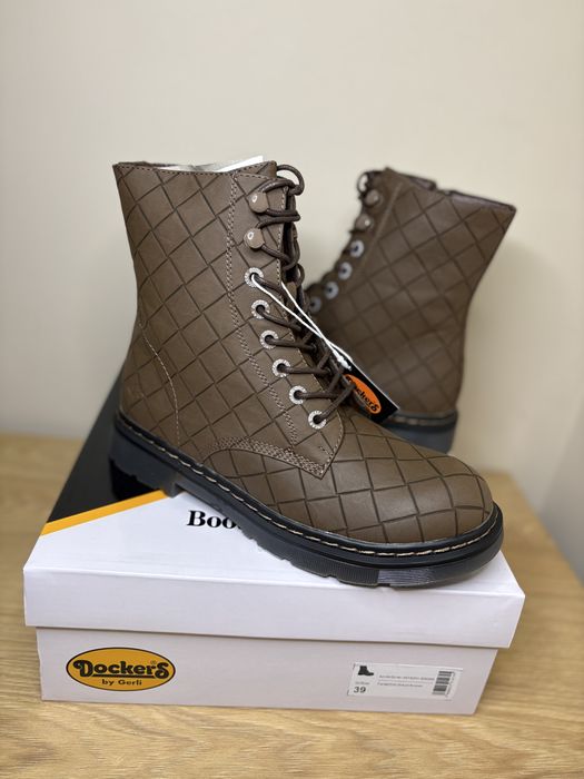 Dockers by Gerli Damskie Botki Brązowe | Sznurowane | Pikowane |
