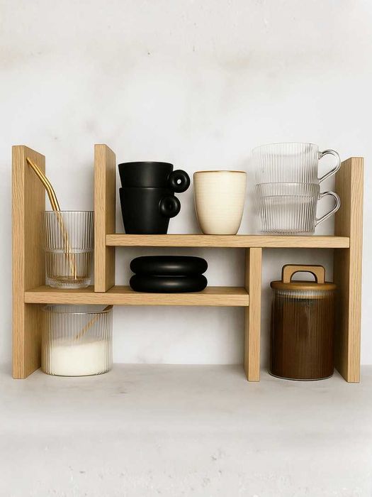 Dębowa półka Harmonia, na kubki, na blat, regał, Japandi, Scandi.