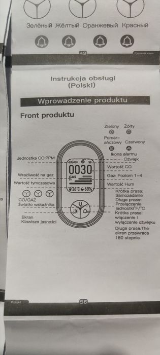 Czujnik tlenku węgla CO2, temp. i wilgotności 3w1