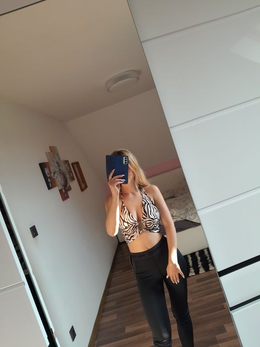 Crop top stanik wiązany wycięcie dekolt sexy zebra xs s