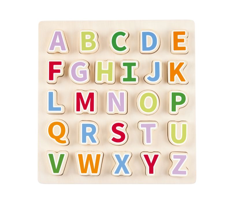 Puzzle drewniane wtynkowe litery dla dzieci