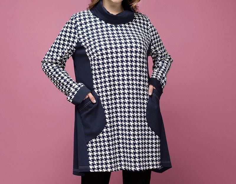 Туніка жіноча з принтом «гусяча лапка» 48/4XL/56