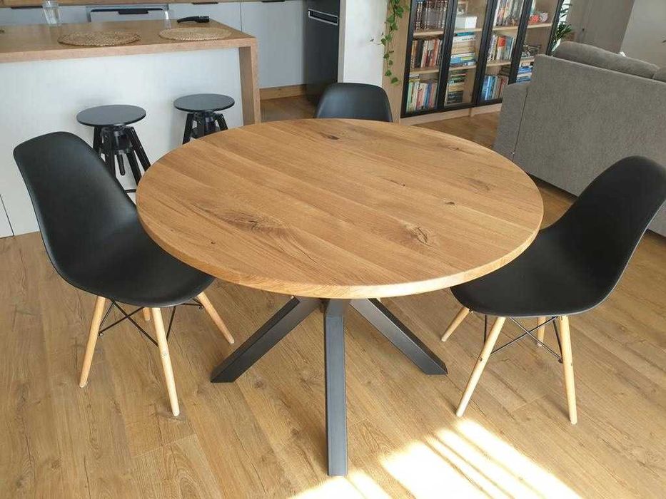 Stół drewniany - lity dąb- stol rozkladany- nogi pająk- metal- loft