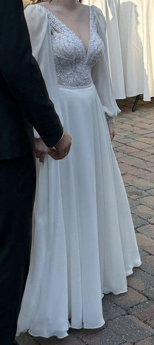Suknia ślubna z długim rękawem Annais Romassima off white petite boho