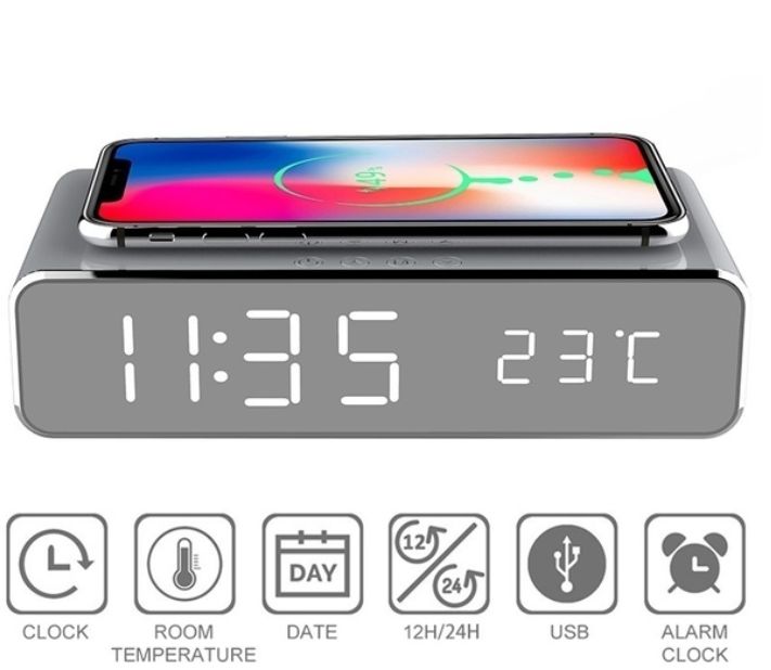 Despertador elétrico LED com carregador sem fio