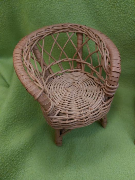 Vintage wiklinowe mebelki dla lalek sofa fotele
