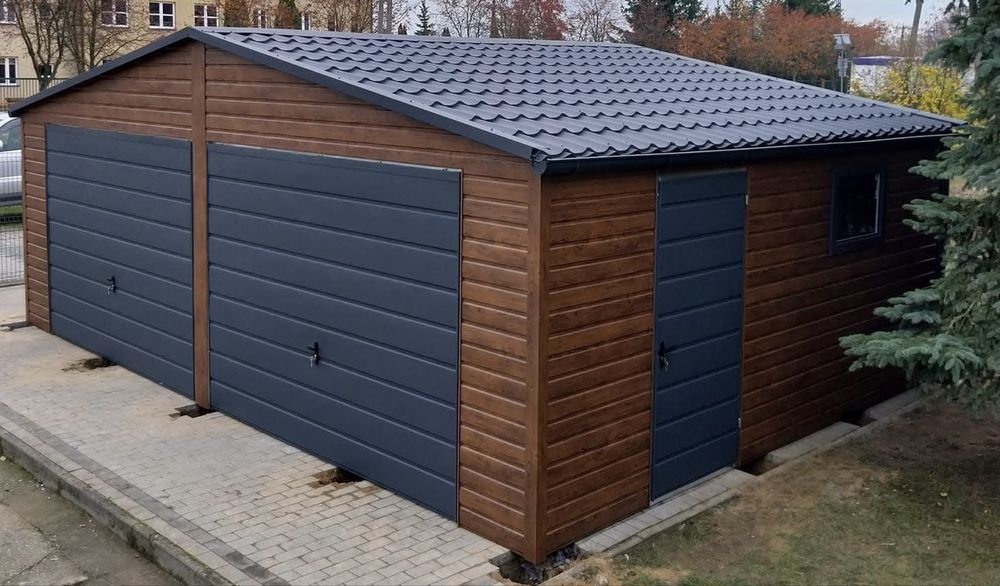 Garaż blaszany 7x5 orzech i antracyt