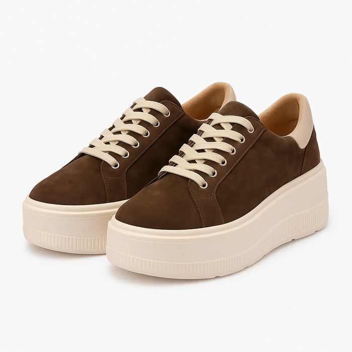 Półbuty sportowe damskie skóra naturalna nubuk brąz platforma 41