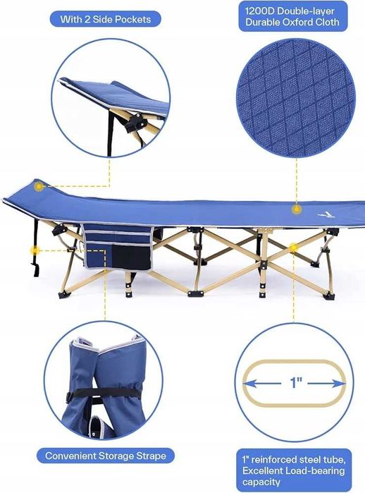 Łóżko Polowe Kempingowe Sportneer 188 x 71 cm Niebieskie Nr046