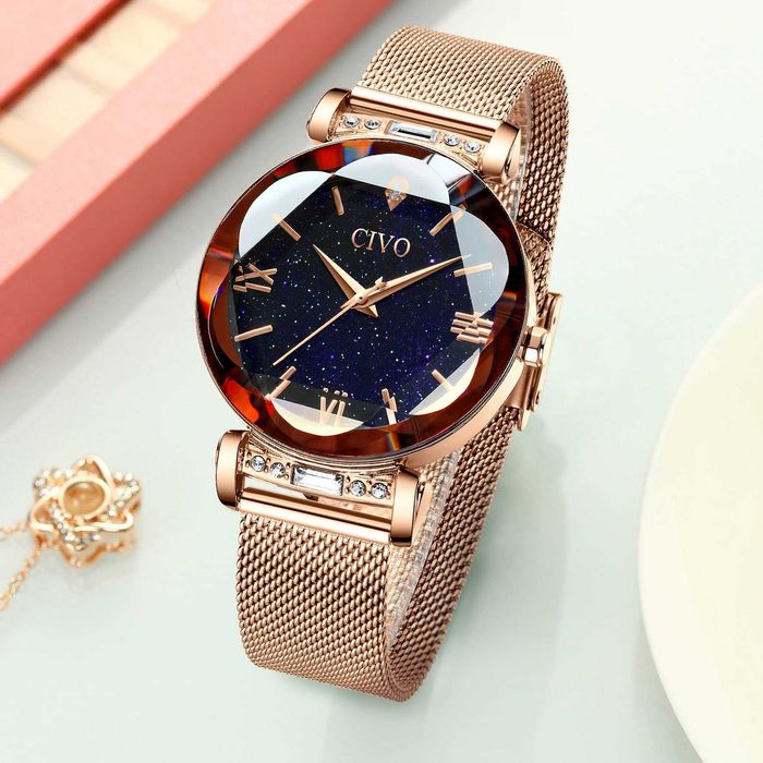 Minimalistyczny zegarek damski CIVO ze stalową siateczką
