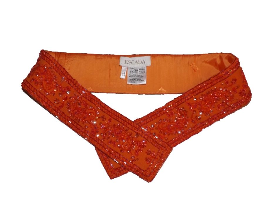 Пояс Escada, вышивка бисером, шерсть-шелк, винтаж, длина 108 см.