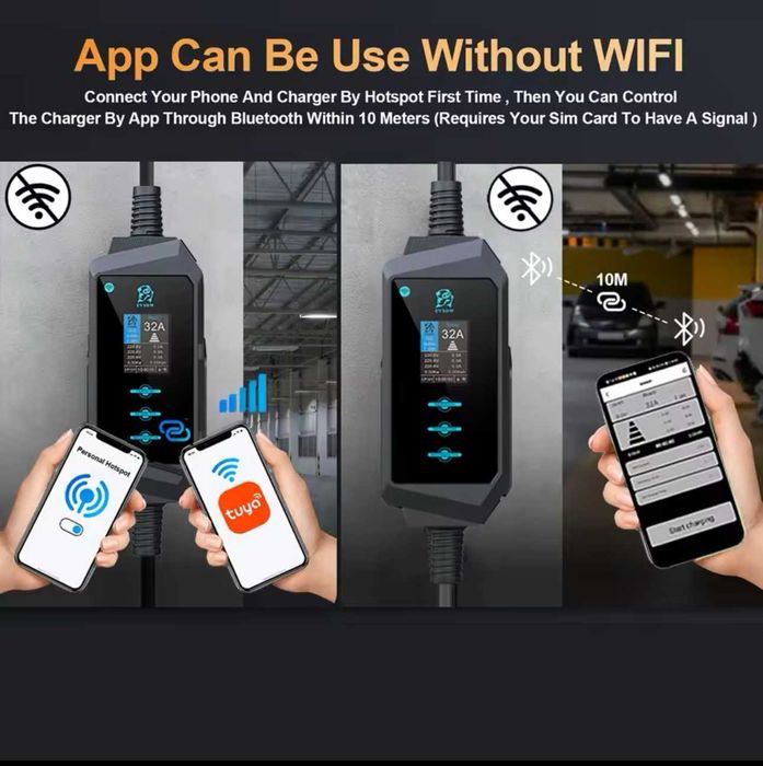 Carregador Portátil 22 kw - 32A - Trifasico c/APP Eletricos/ Hibridos