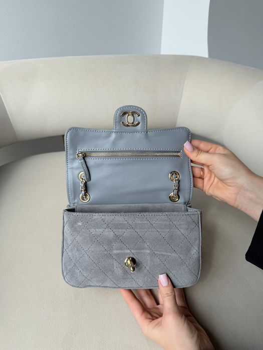 Сумка Chanel Mini Flap Bag замшева сіра