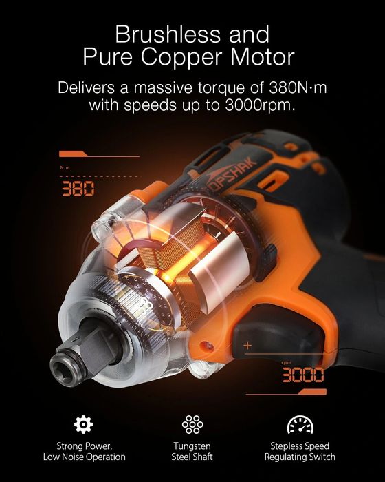 Máquina de Impacto sem escova 380N.M, com luz LED,  com  1 bateria