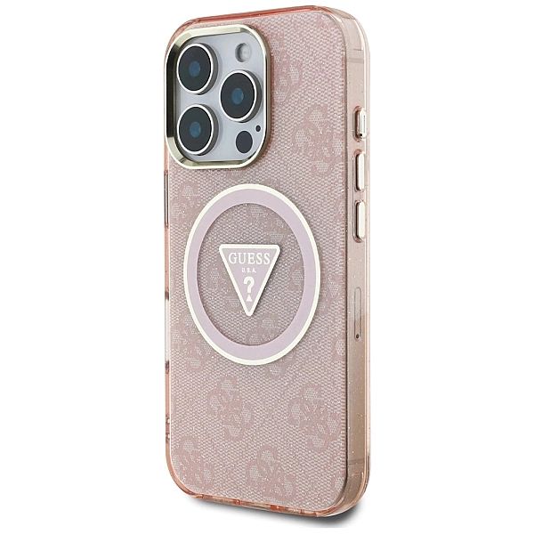 Etui Guess IML Metal Glitter 4G Circle Triangle MagSafe na iPhone 16 P