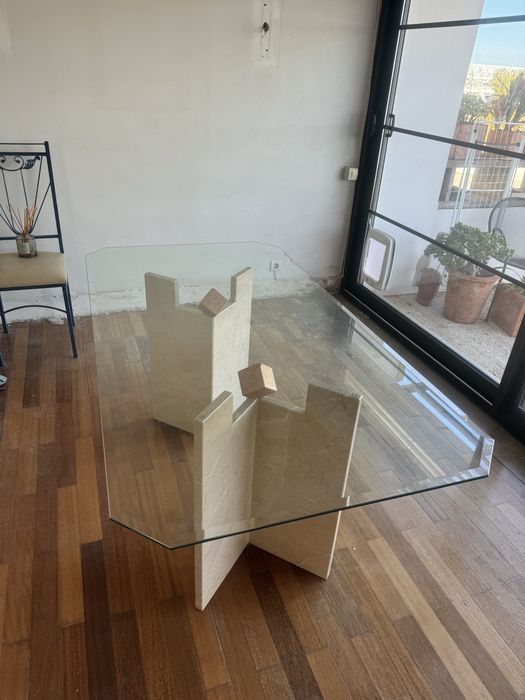 Mesa de mármore e vidro 90cm x 170cm