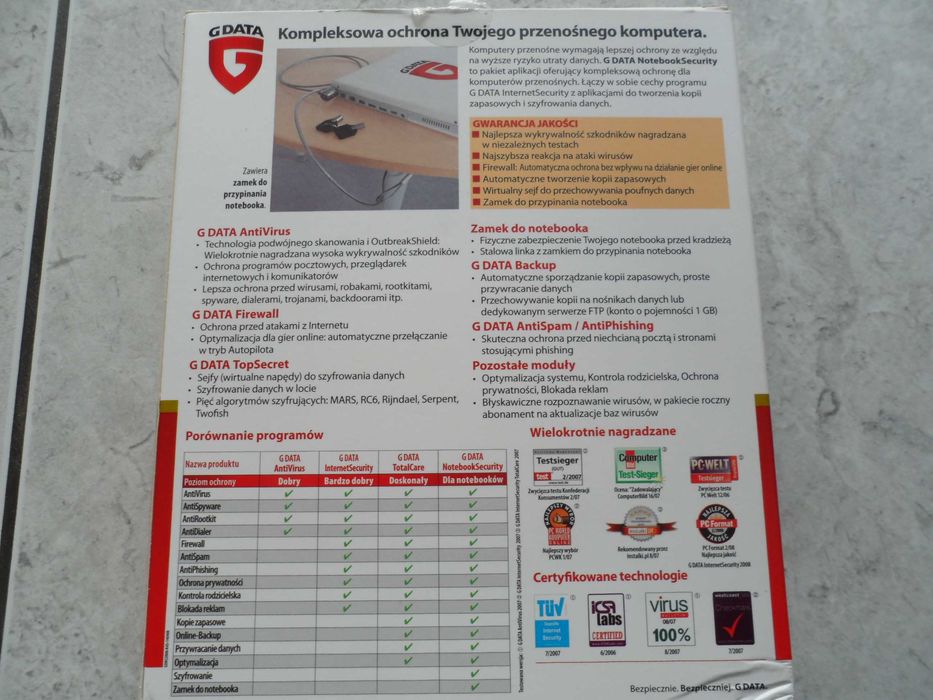 G DATA NotebookSecurity ochrona przenośnego komputera z 2008 roku