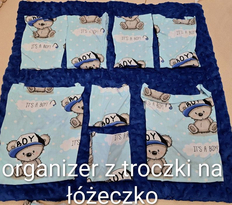 Wyprawka do łóżeczka, wózka niebieska. Duży zestaw. Minky. It's a boy.