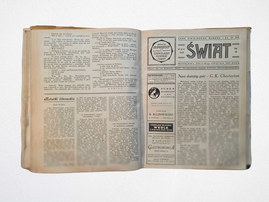 Przedwojenny Tygodnik ŚWIAT 1927 KOMPLET numery 1-26 I Półrocze