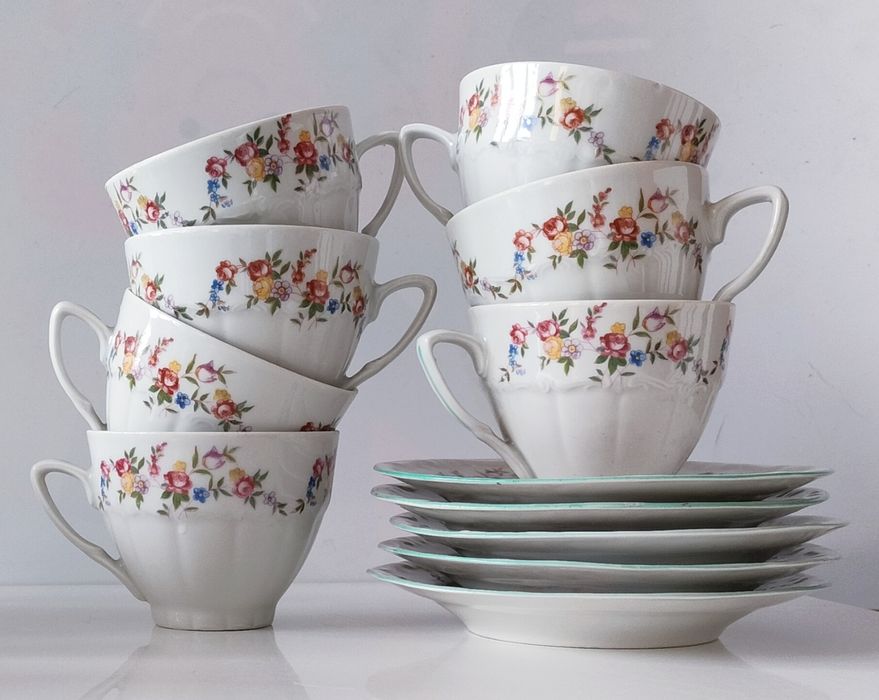 Porcelana Bogucice zestaw do herbaty filiżanki dzbanek cukiernica kawy