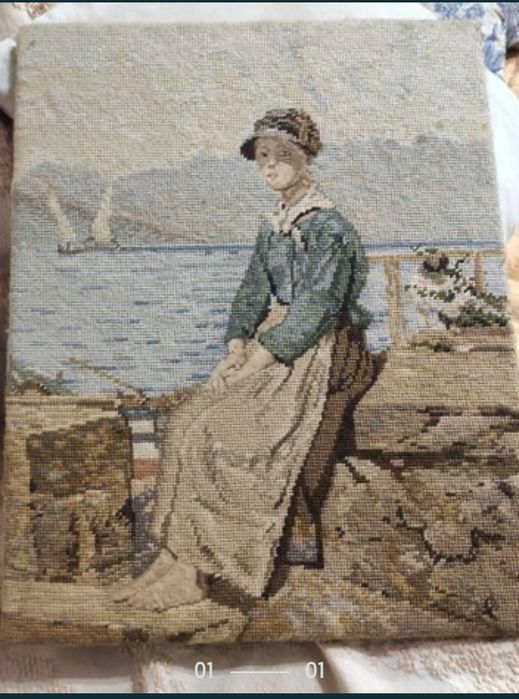 Antiga tela bordada em meio ponto