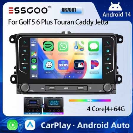 Radio Android 14 ESSGOO 7" VW Golf 5 6 Passat Touran CarPlay 4/64GB