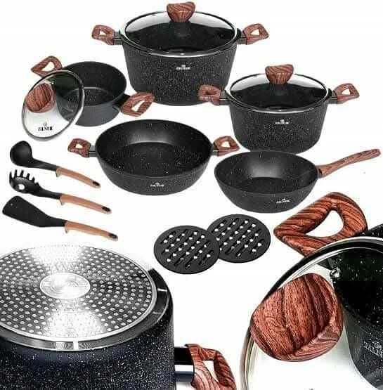 Zestaw garnków ceramiczno-marmurkowych