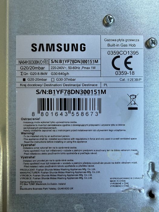 Plyta gazowa SAMSUNG stan bardzo dobry