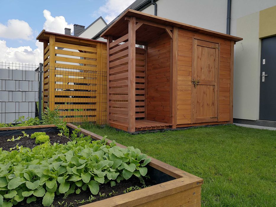 Drewutnia z domkiem narzędziowym ogrodowym 2,5 x 1,1m,wiata na drewno