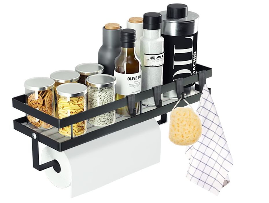 Regał na przyprawy z uchwytem na ręczniki kuchenne i 4 haczykami