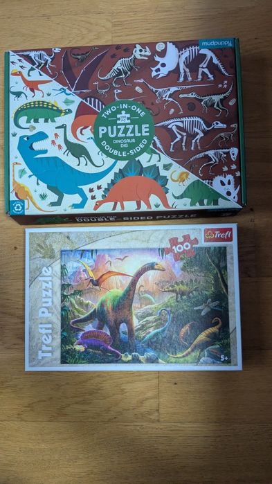Dinozaury puzzle dwustronne i puzzle Trefl